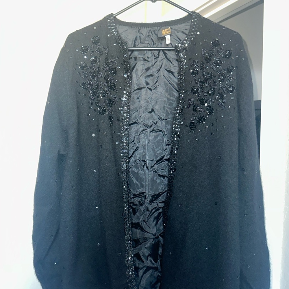 Elegant Black Beaded Women's Jacket/Sweater